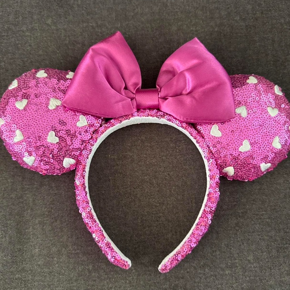 Pink Sequin Mouse Ear Headband with Bow